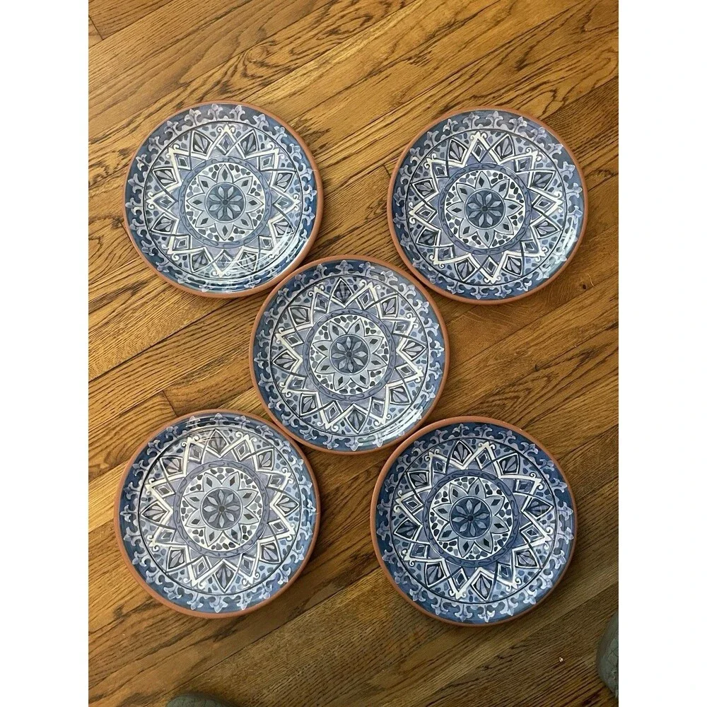 TOMMY BAHAMA Spanish Blue Tile Melamine Terracotta Dinner Plates 10.5